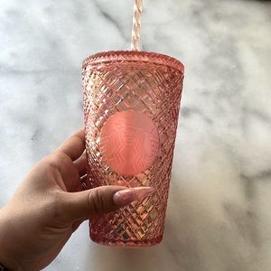 Starbucks Winter 2021 Rose Gold Jeweled Tumbler Studded Cold Cup Grande 16oz NWT